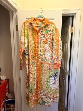 Celandine Anthropologie Colorful Floral Button-Down Maxi Shirt Dress